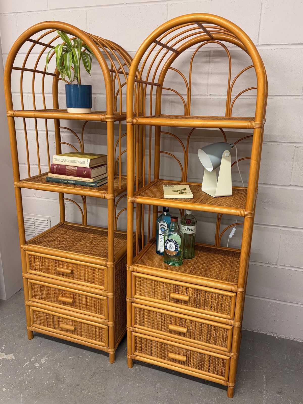 Pair Of 1970s Bamboo Shelving Units With Drawers photo furniture