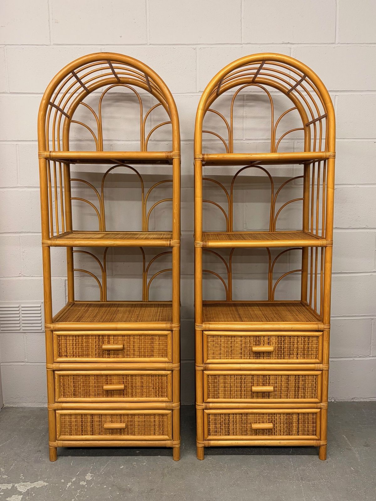 Pair Of 1970s Bamboo Shelving Units With Drawers photo for sale