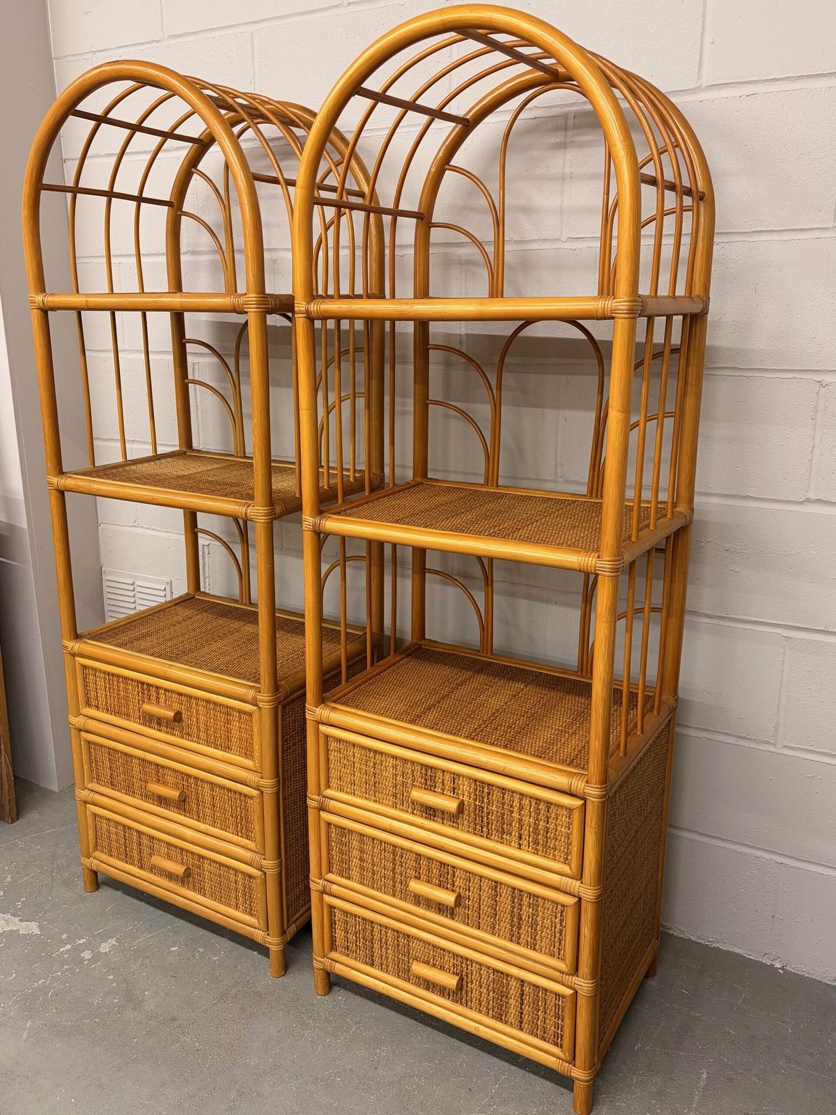 Pair Of 1970s Bamboo Shelving Units With Drawers photo 575.0