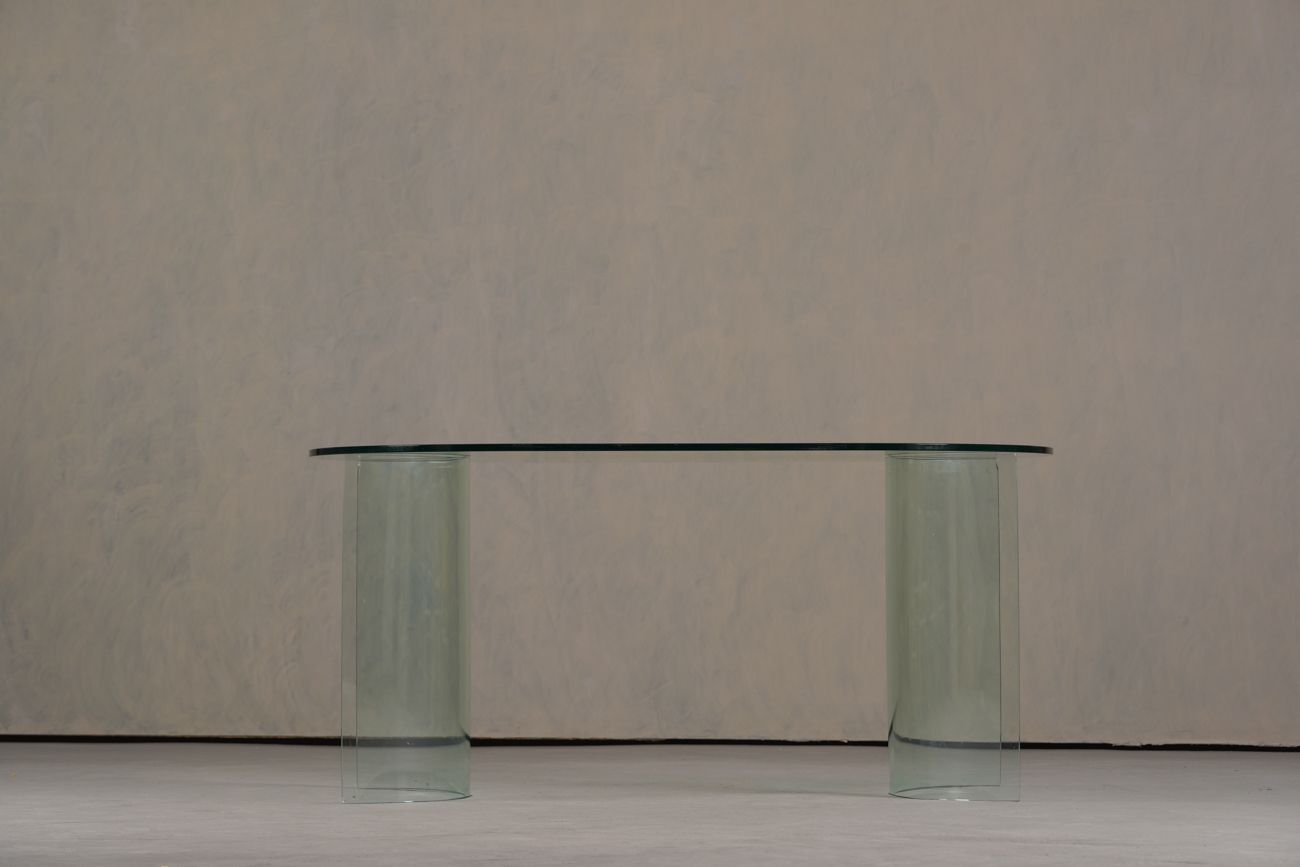 Vintage Oval Tempered Glass Dining Table By Fiam, Italy 1980’s photo furniture