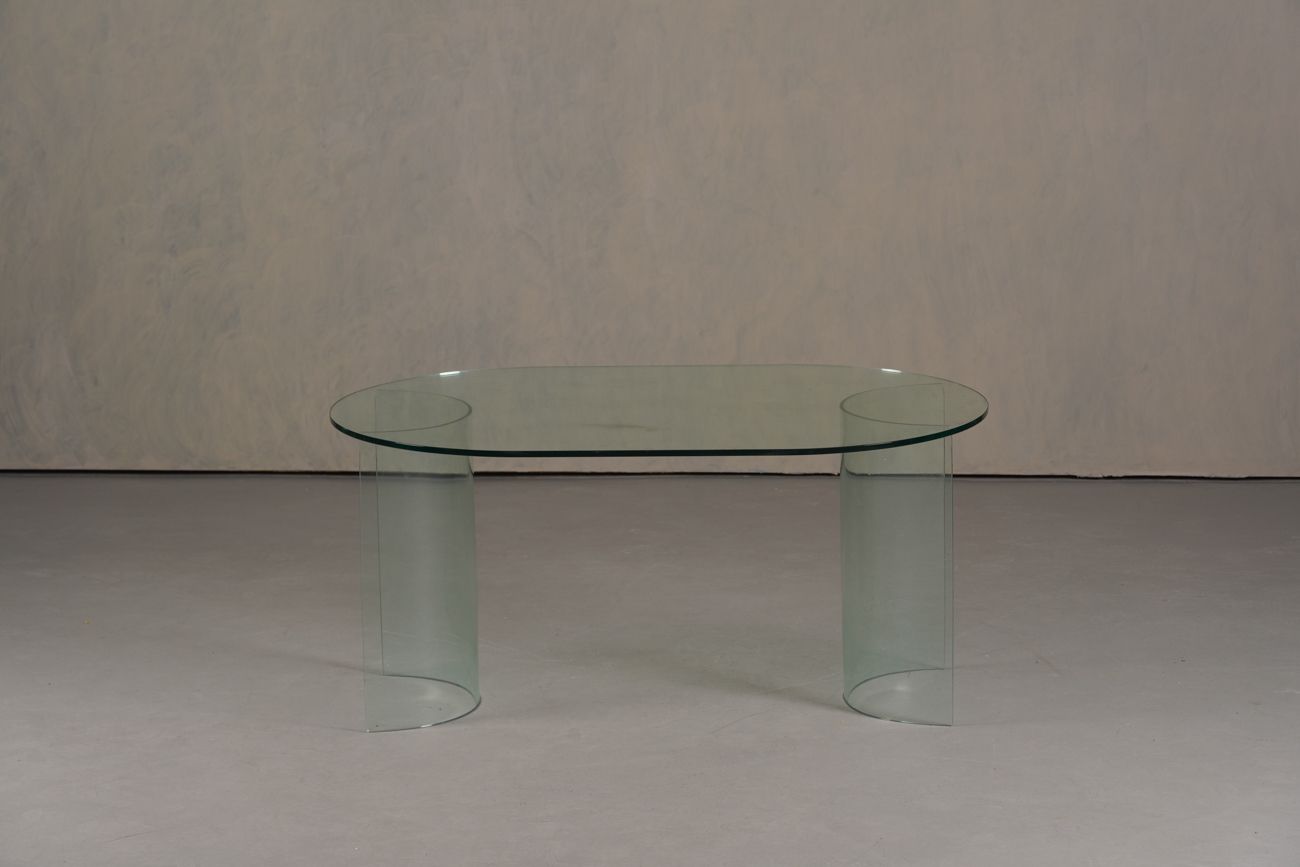Vintage Oval Tempered Glass Dining Table By Fiam, Italy 1980’s photo buy