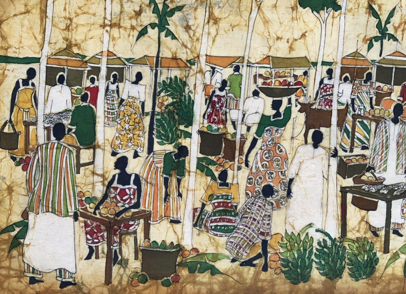 1450.0 Huge Magnificent African Market Day Batik Fine Cloth Picture Vintage 1950s photo