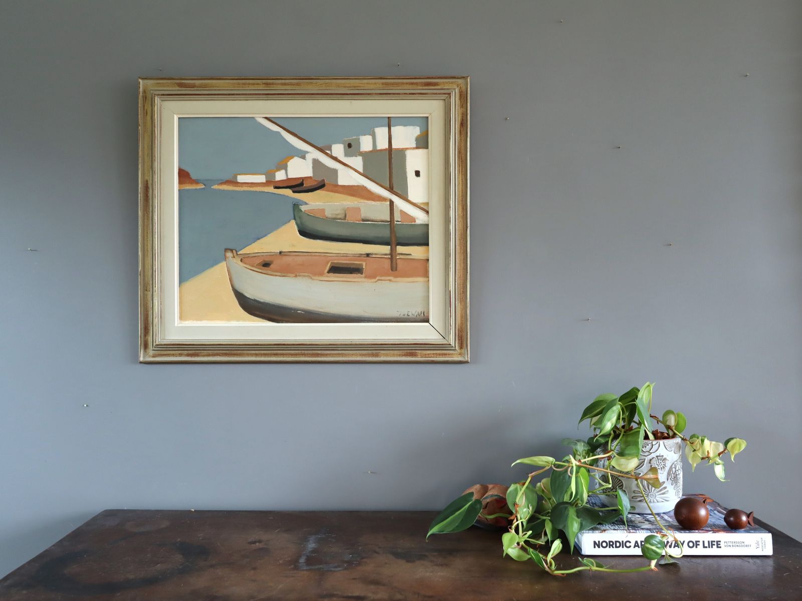 Quiet Mooring  Oil Painting, 1950s photo furniture