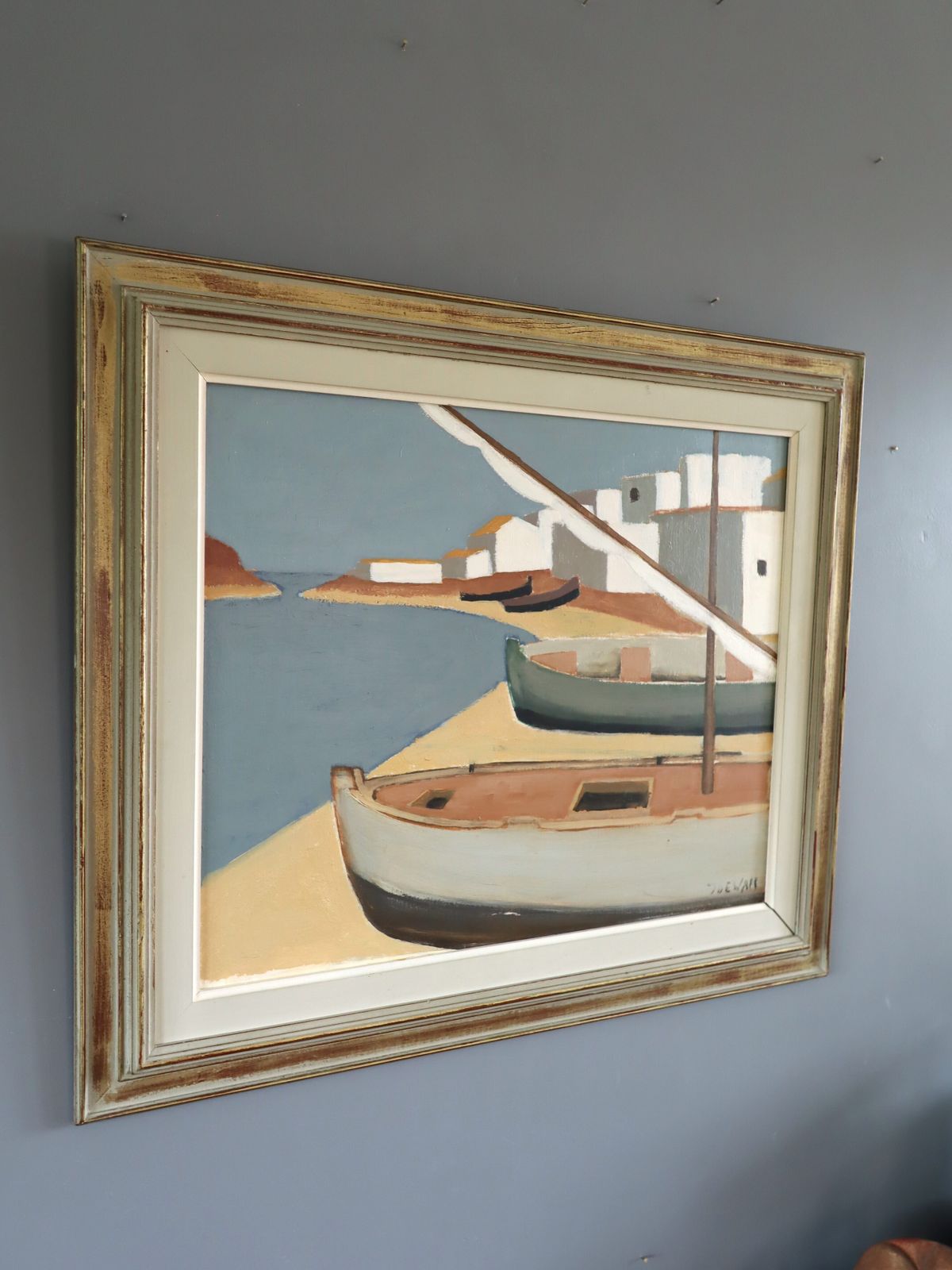 Quiet Mooring  Oil Painting, 1950s photo for sale