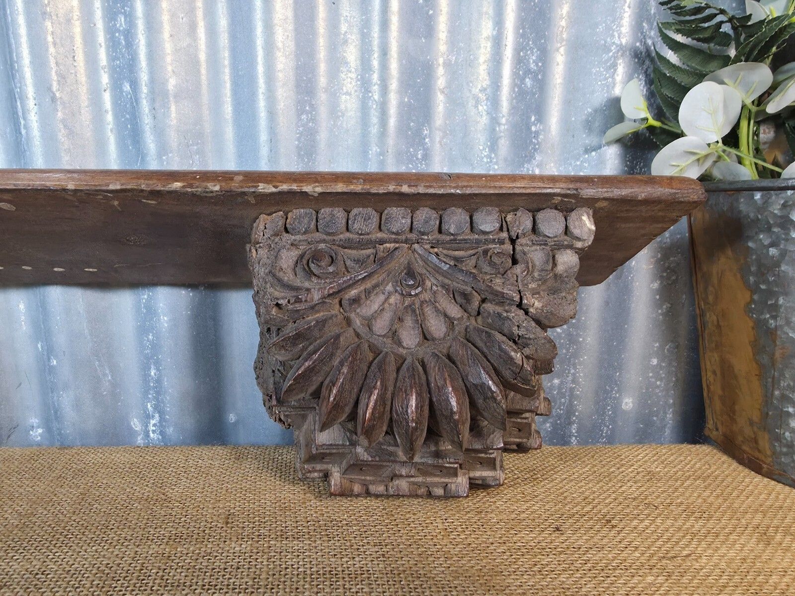Vintage Indian Reclaimed Architectural Carved Wooden Wall Shelf photo Furniture
