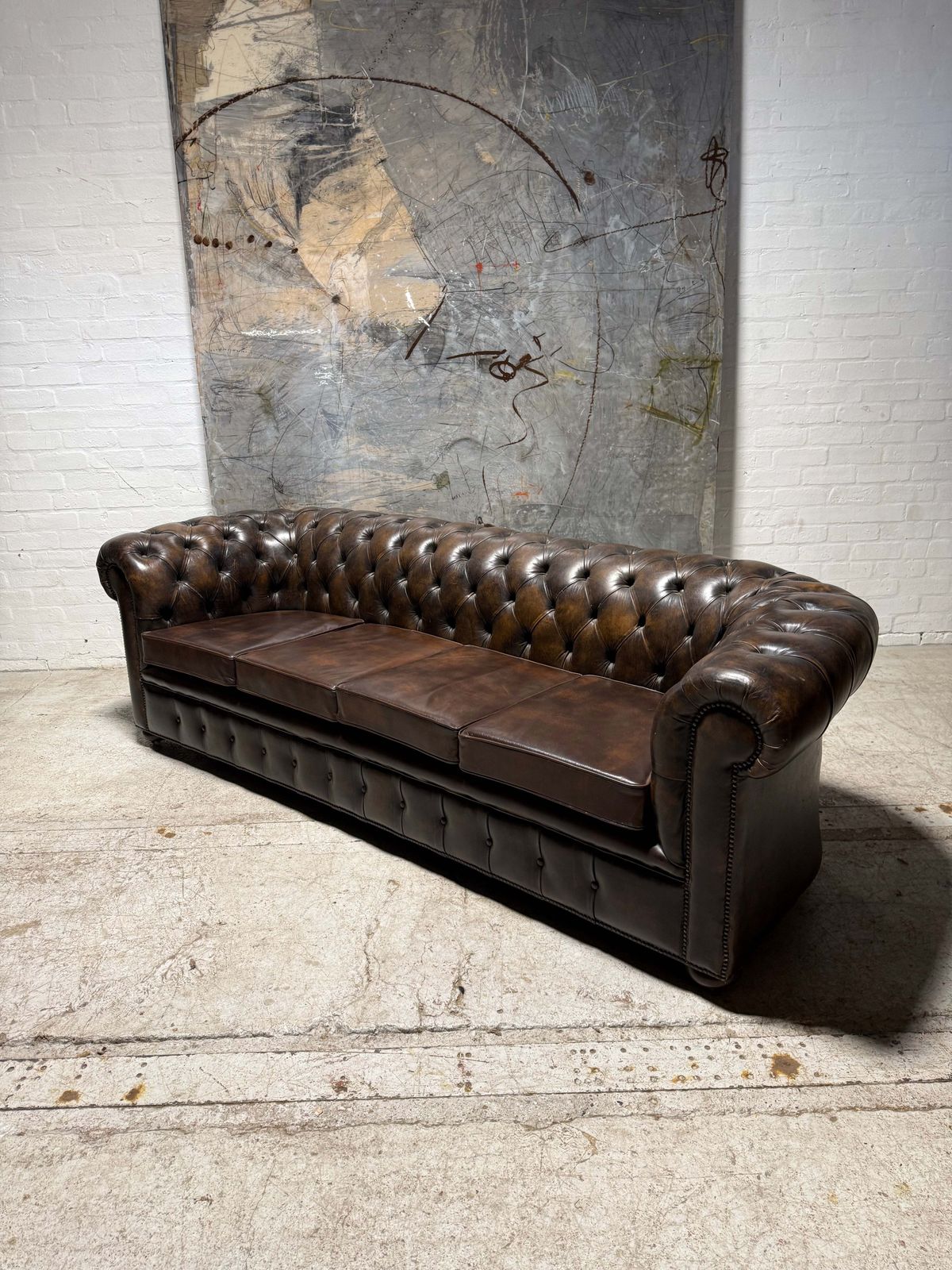 1 Of Pair   Very Very Well Built 4 Seater Leather Chesterfield Sofa photo Furniture