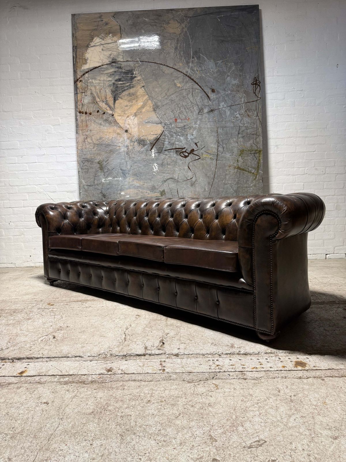1 Of Pair   Very Very Well Built 4 Seater Leather Chesterfield Sofa photo 5999.0