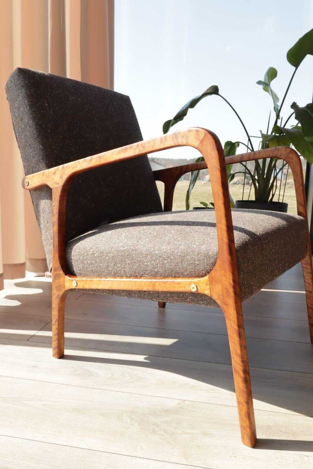 780.0 Mid Century Armchair Cacao Tweed Upholstery, 1960, Poland photo