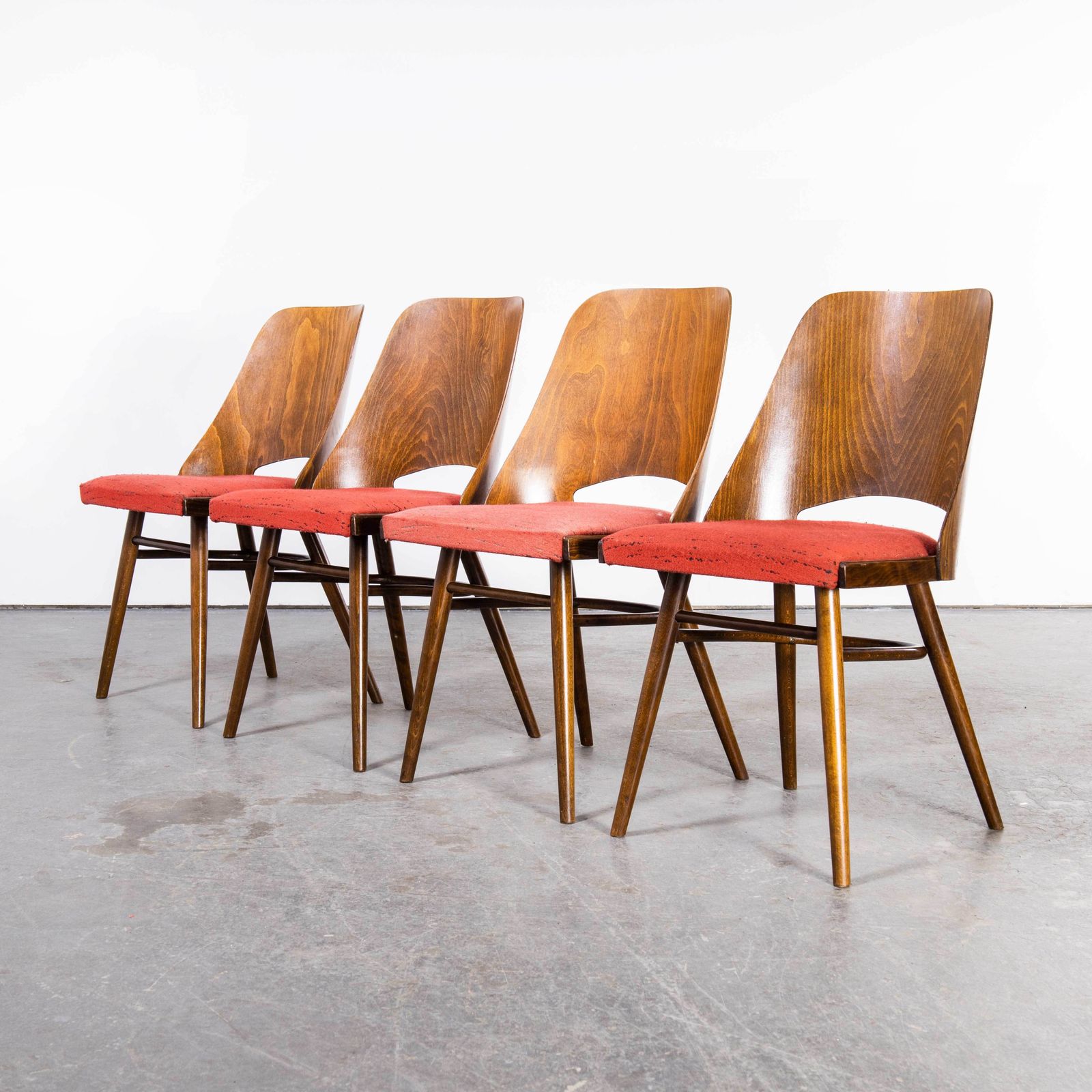 1950’s Upholstered Thon Warm Oak Dining Chairs By Radomir Hoffman – Set Of Four photo for sale