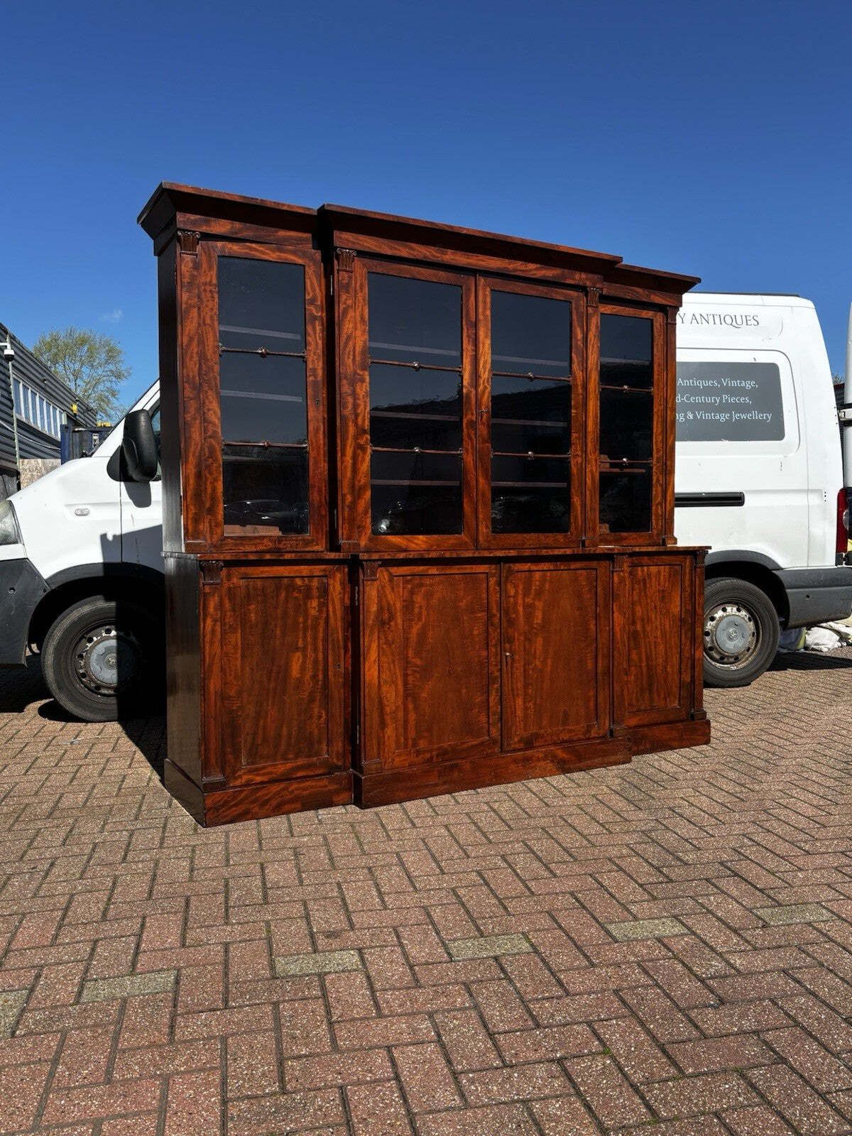 Georgian Mahogany Breakfront Library Bookcase, Adjustable Shelves. 2 Keys photo furniture