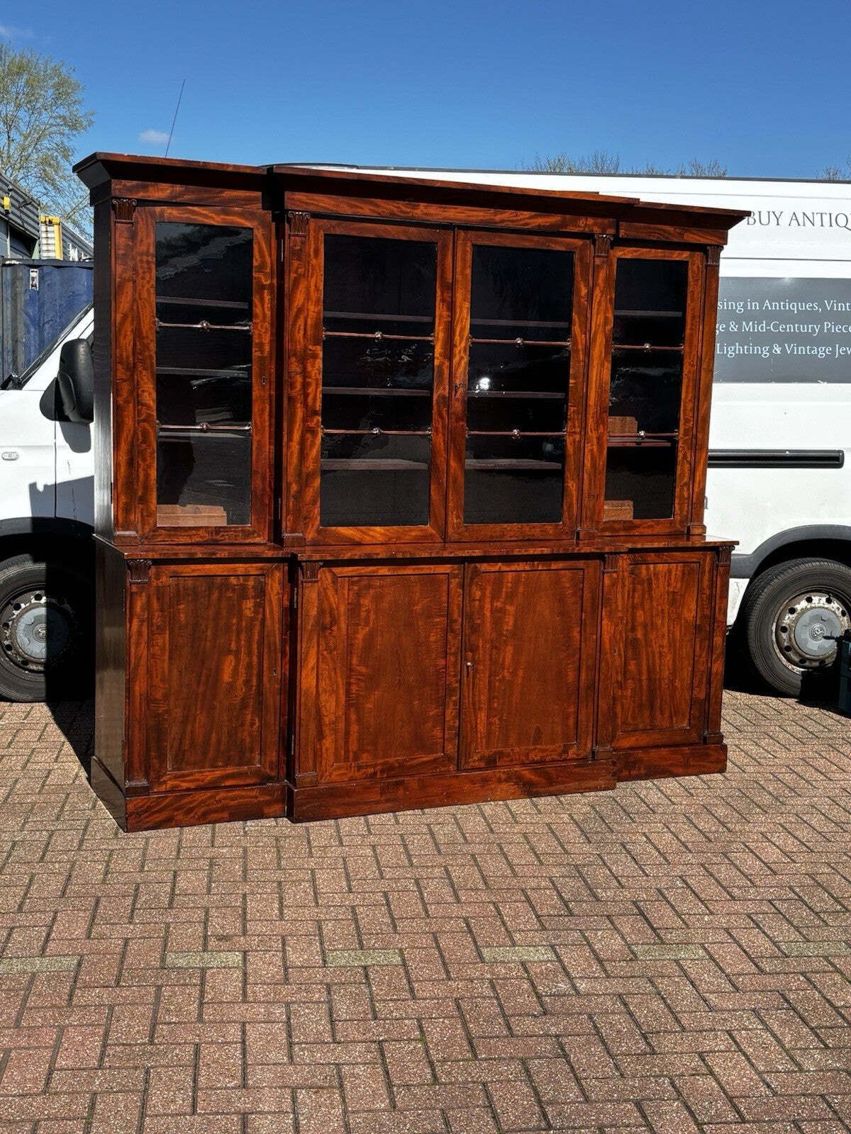 Georgian Mahogany Breakfront Library Bookcase, Adjustable Shelves. 2 Keys photo for sale