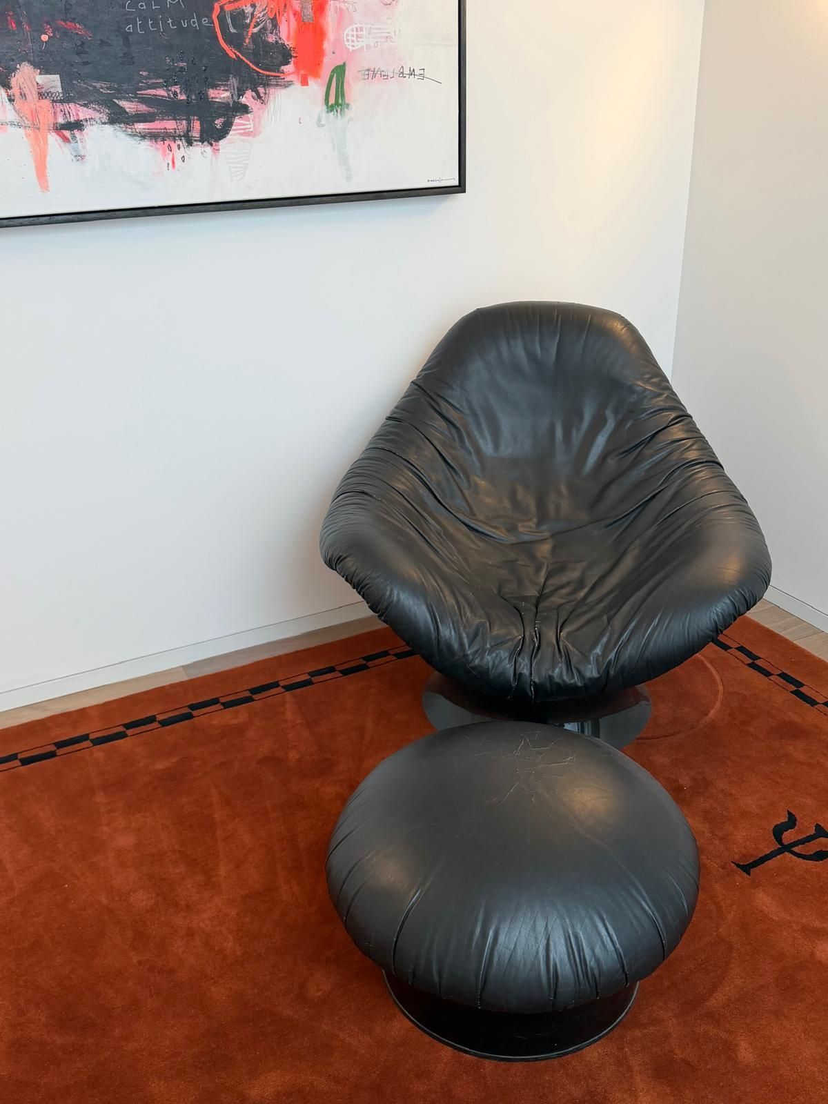 Mid Century Rodica Lounge Chair Set Black Leather photo Furniture