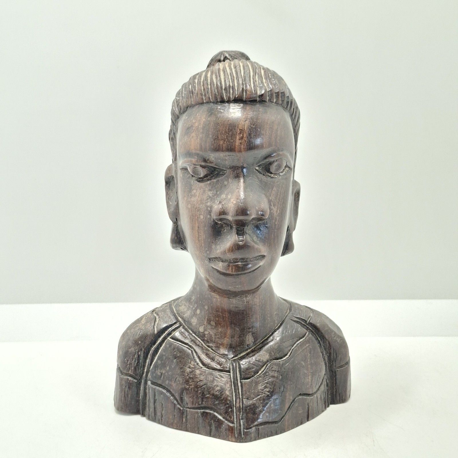 photo for sale Collection Of African Carved Wood Busts Vintage Tribal Ethnographic Decor