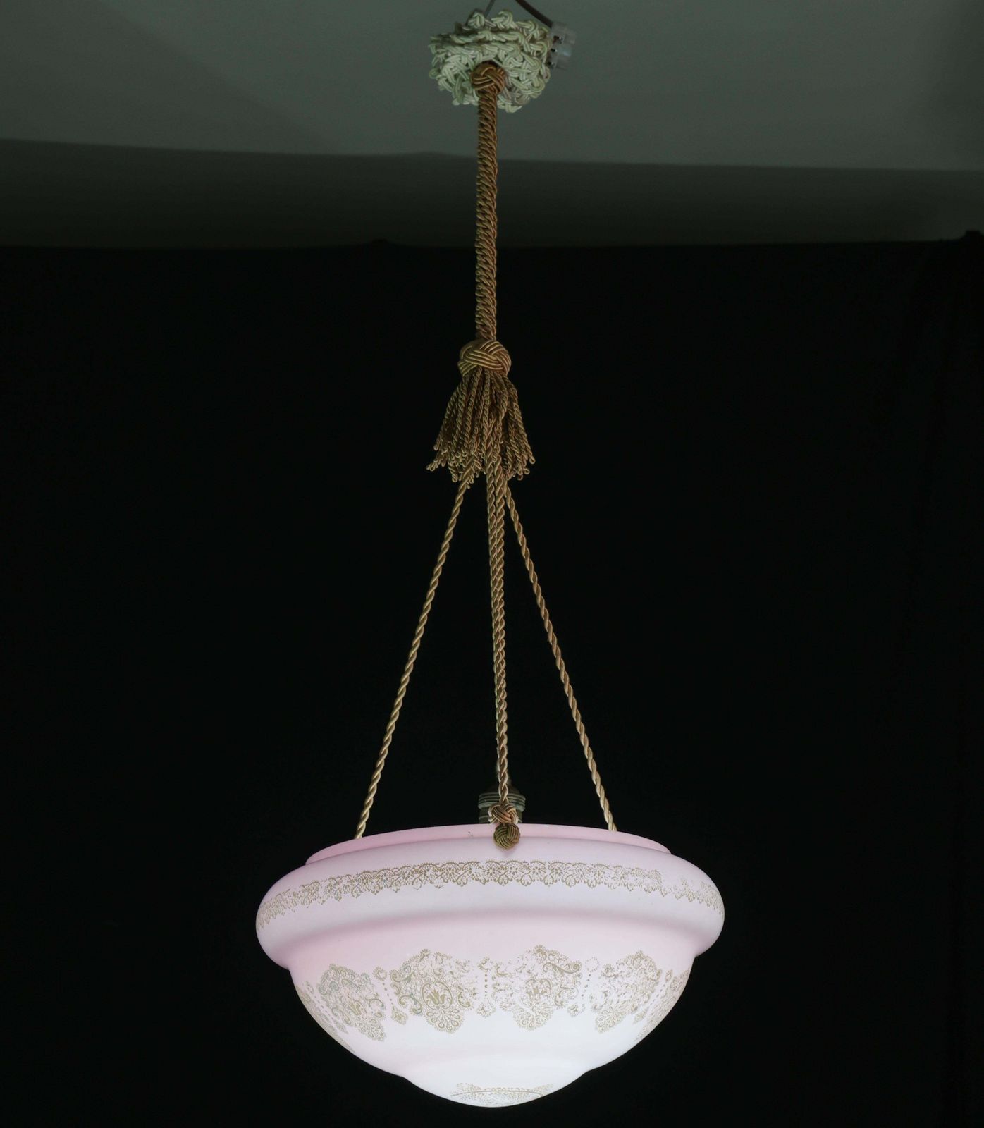 Italian Midcentury Pink Art Decò Vintage Glass Chandelier With Decorations, 1950 photo furniture