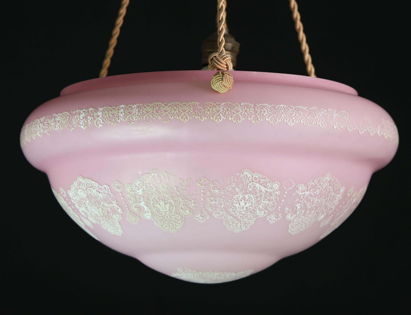 Italian Midcentury Pink Art Decò Vintage Glass Chandelier With Decorations, 1950 photo vinterior