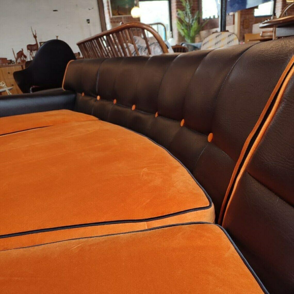 Retro Chic: 1950s Mid Century Modular Sofa Set With Stylish Curved Design And Vibrant Upholstery photo vintage