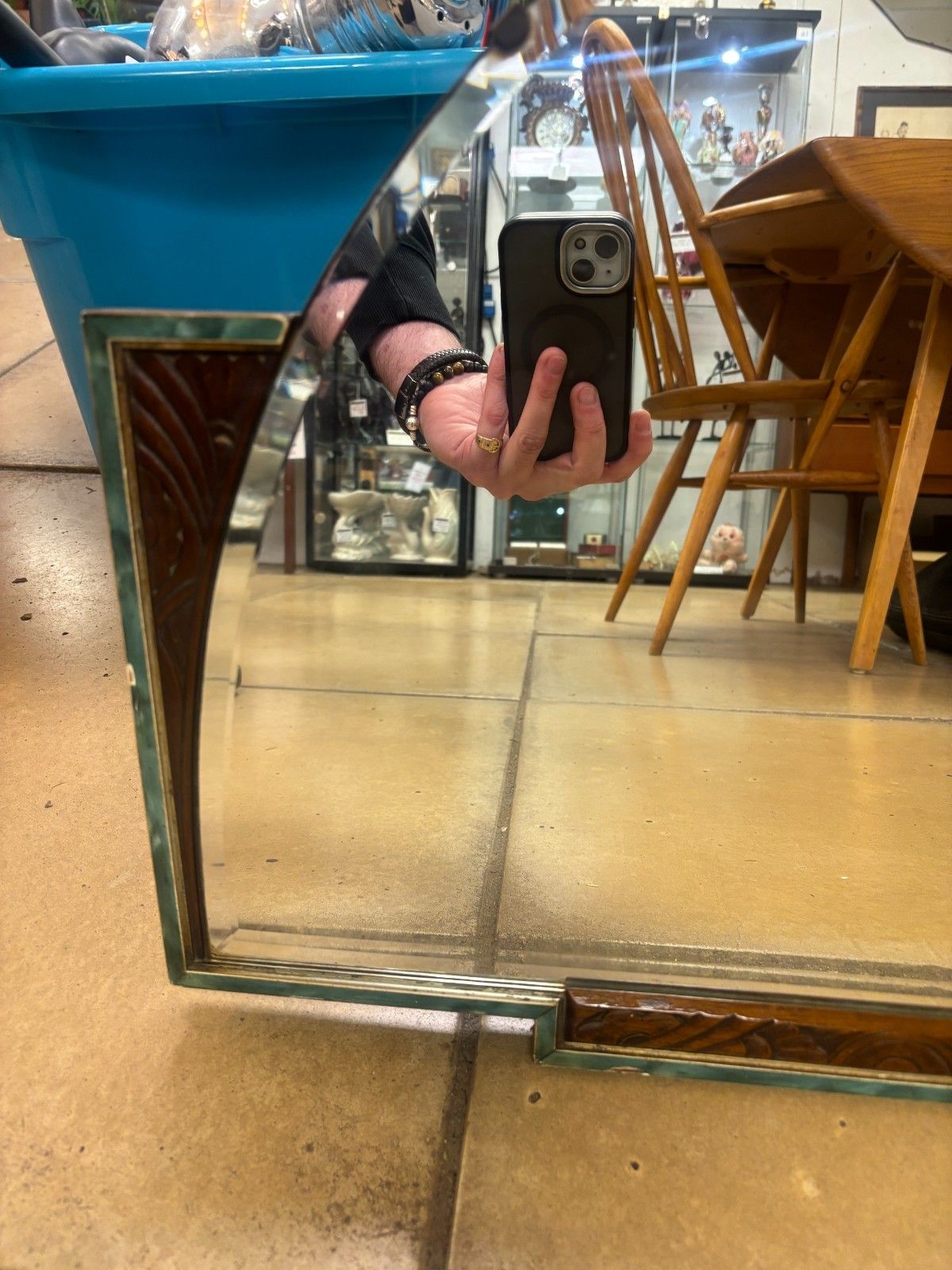 Art Deco Half Moon Wall Mirror With Wooden Sides As Found photo furniture