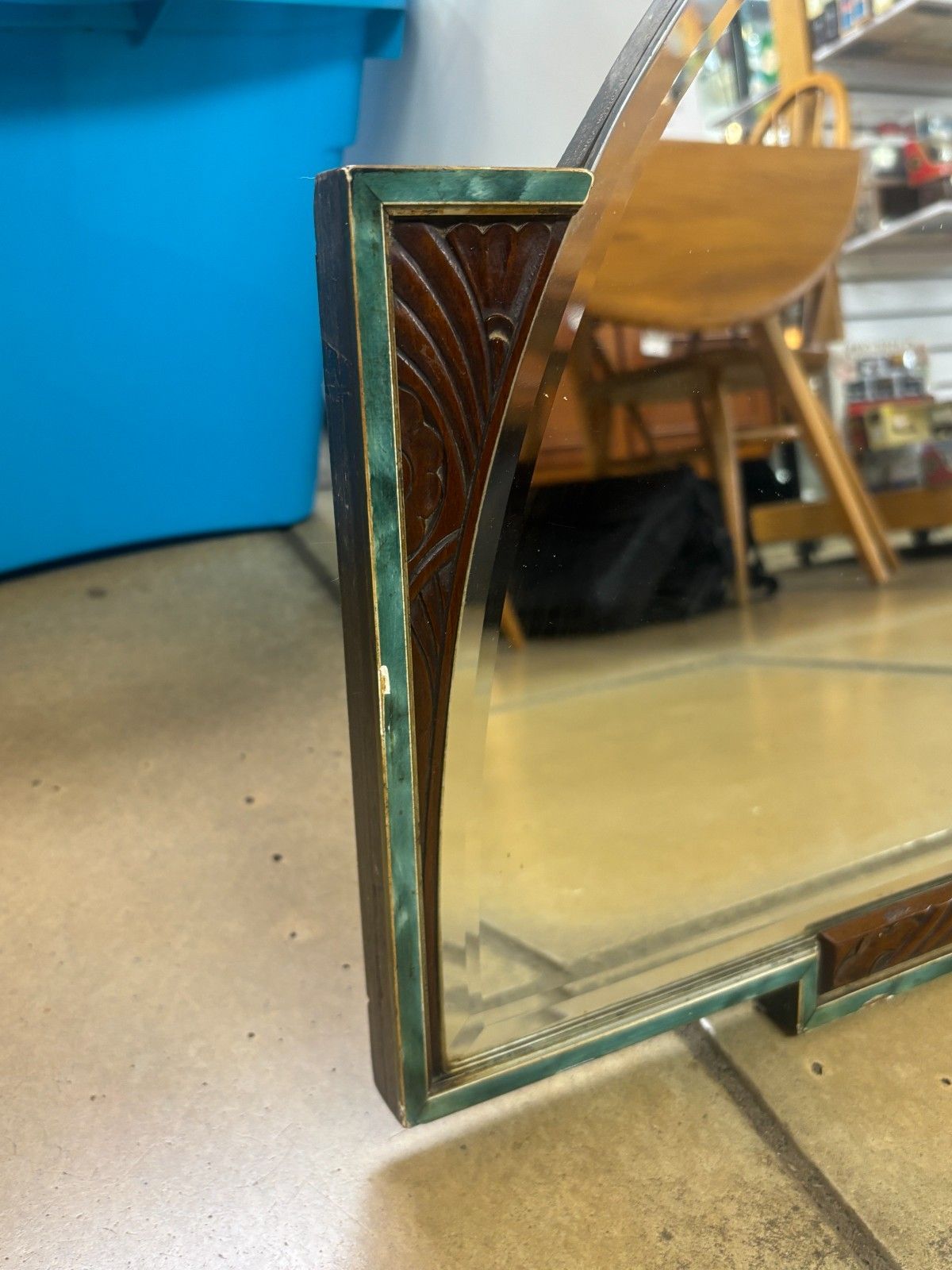 Art Deco Half Moon Wall Mirror With Wooden Sides As Found photo vinterior