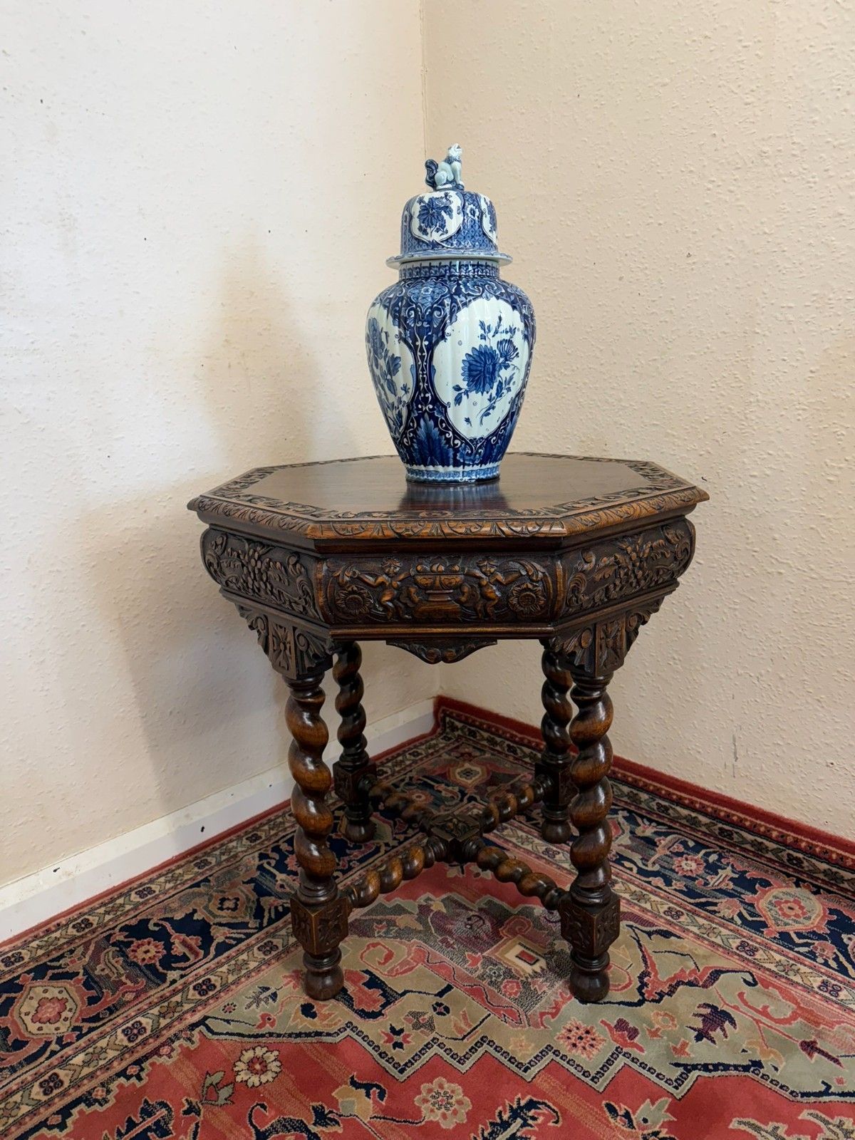 photo furniture Victorian Octangonal Carved Oak Centre Table/Accent Table Circa 1900