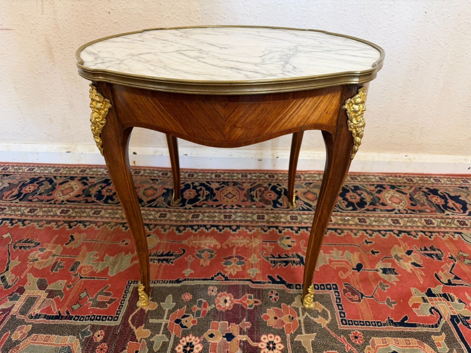 Quality French Kingwood Marble Top Accent Table Circa 1950 photo 375.0
