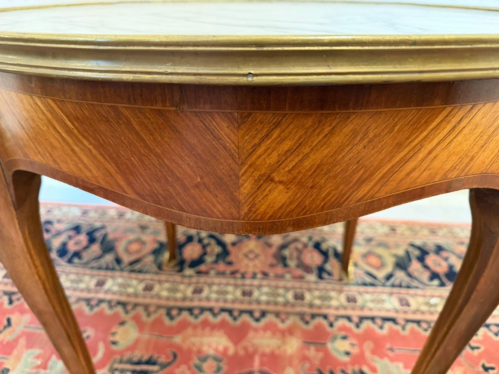 375.0 Quality French Kingwood Marble Top Accent Table Circa 1950 photo