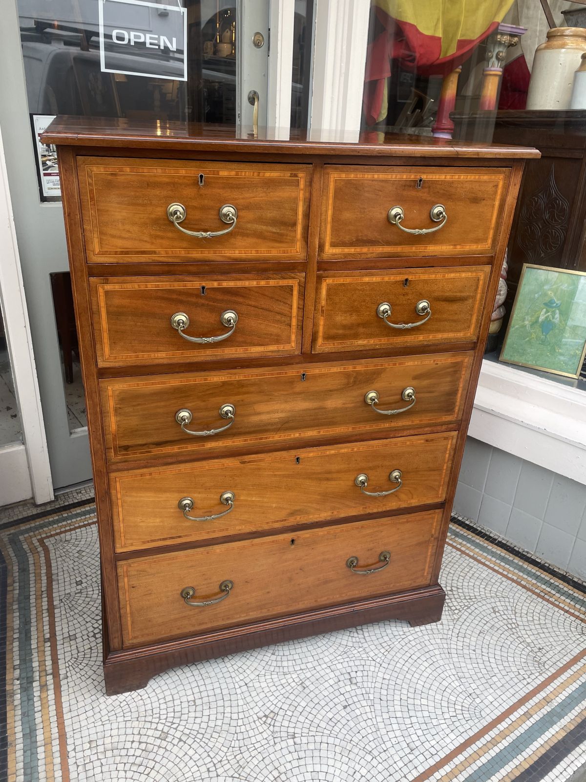 Antique Mahogany & Satinwood Inlaid Chest Of Drawers By Maple & Co photo furniture