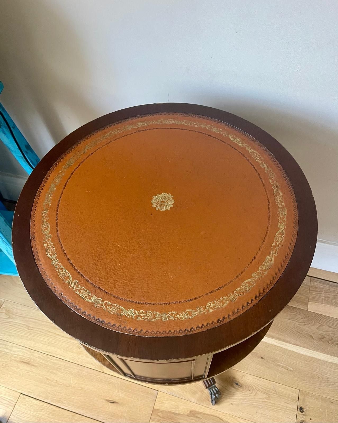 George II English Regency Style Antique Mahogany  & Leather Drum Revolving Table  Bookcase photo furniture