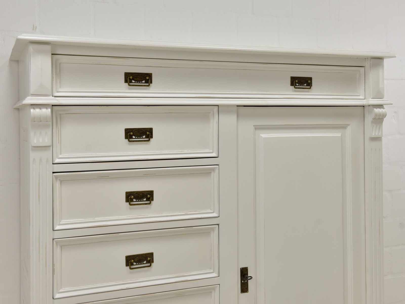 photo furniture Antique! Restored White Lacquered Vertico, Gründerzeit Tall Chest Of Drawers, Cabinet