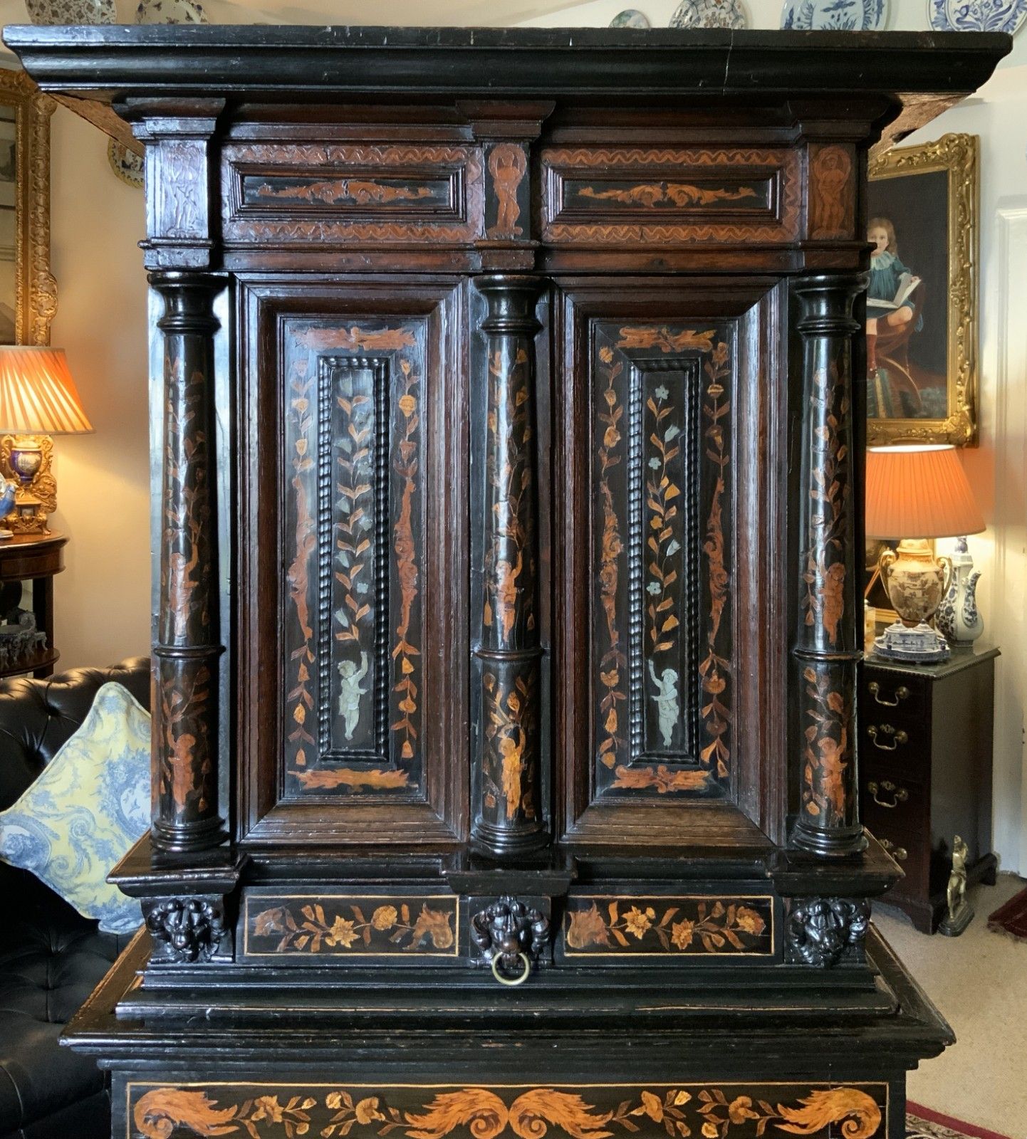 17th Century Dutch Baroque Marquetry Cabinet On Stand Floral And Pewter Inlay photo 5850.0