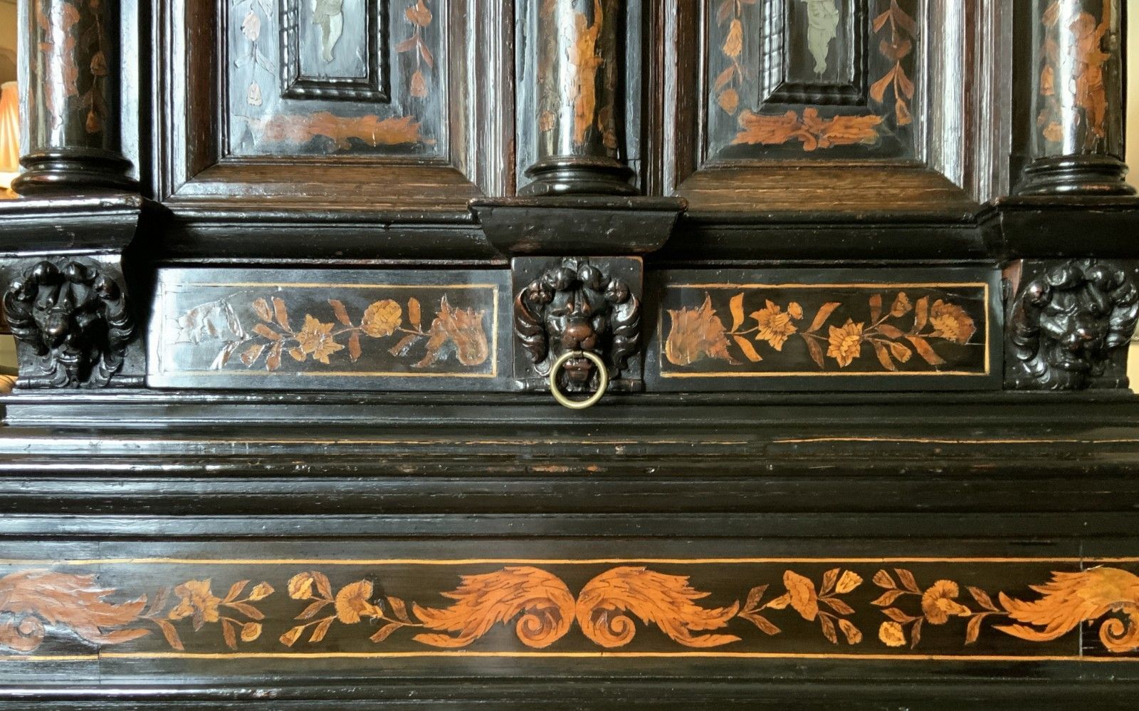 photo for sale 17th Century Dutch Baroque Marquetry Cabinet On Stand Floral And Pewter Inlay