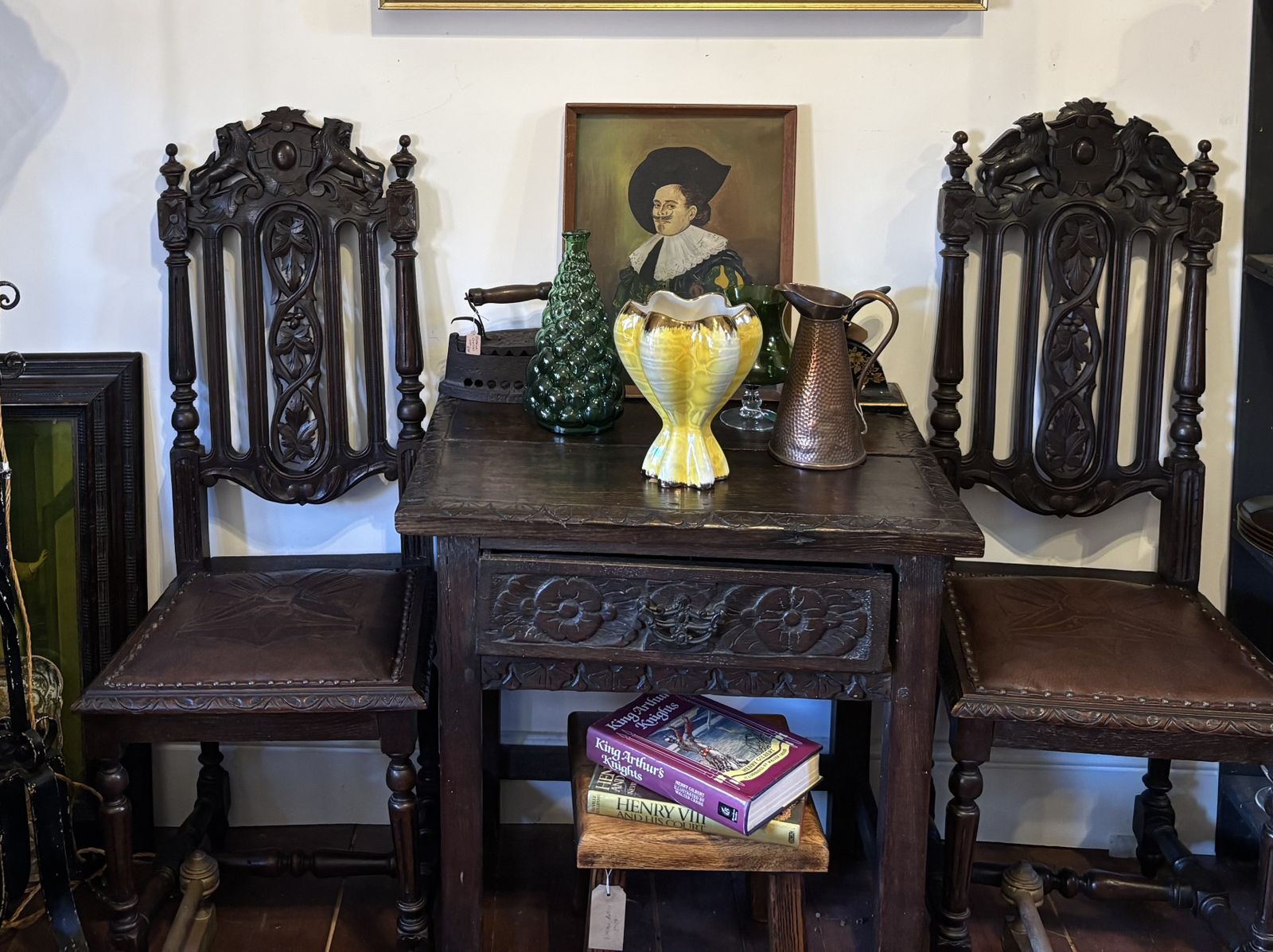 Pair Of Gothic Revival Lions & Griffins Carved Oak Hall Chairs 19th Century photo furniture