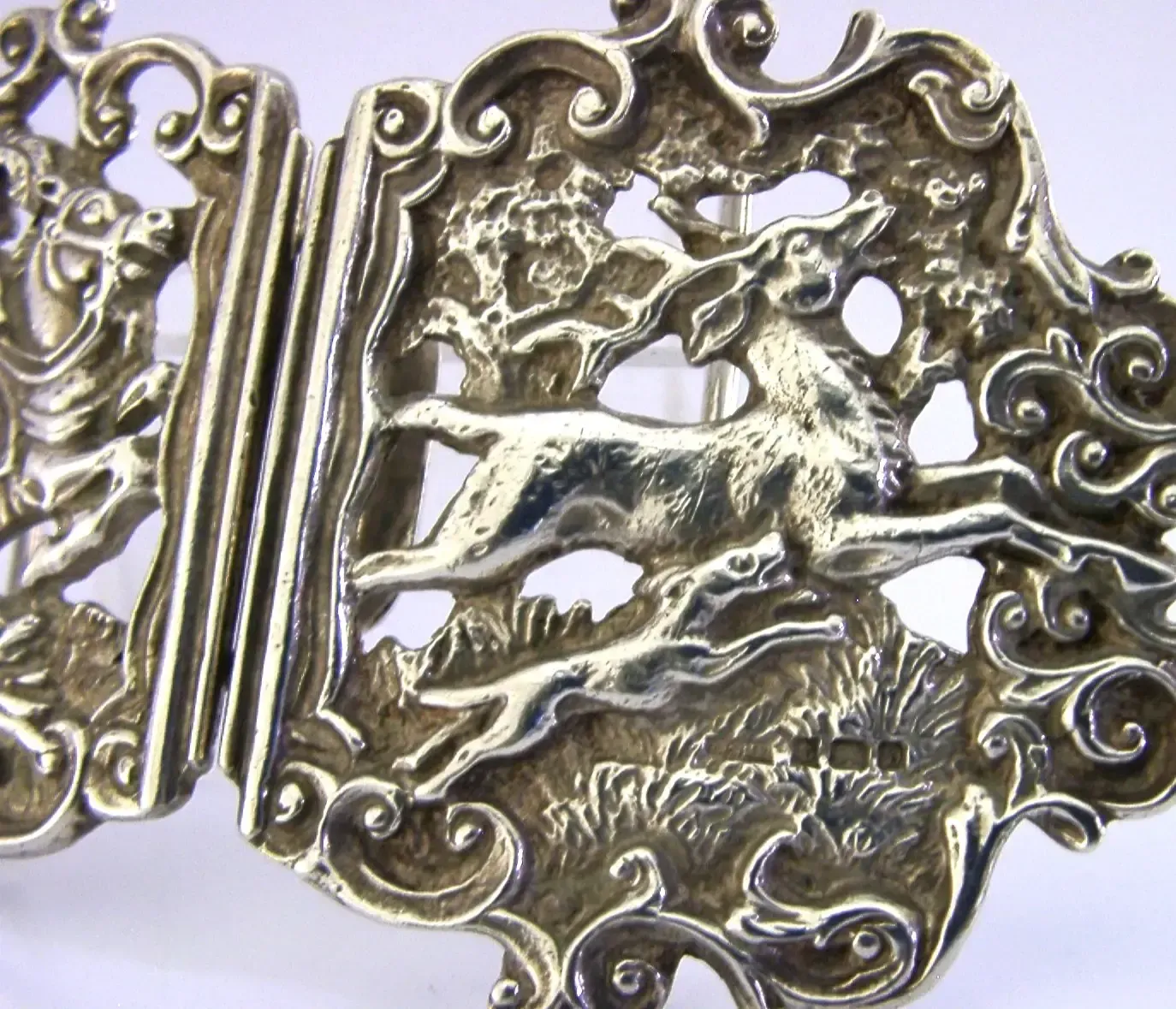 Beautiful Heavy 88g Stag Hunt Sterling Silver Nurses Belt Buckle 1978 English