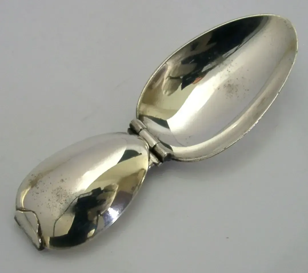 Unusual Sterling Silver Folding Medicine Spoon Medical Doctors Antique C1900 photo for sale