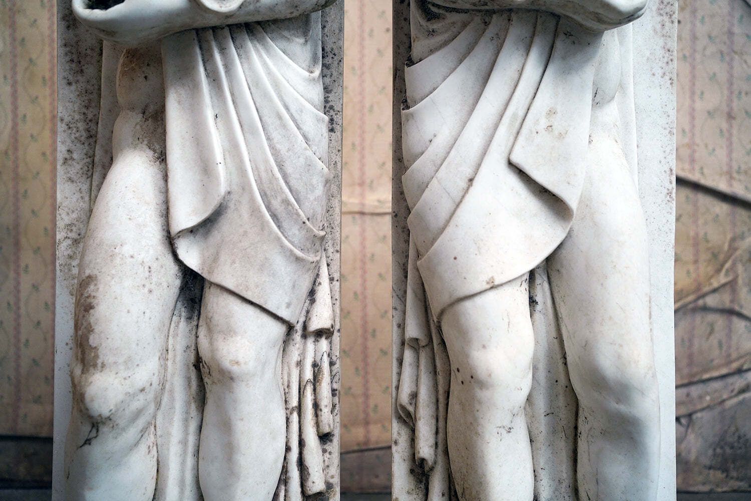 photo for sale A Pair Of Early/Mid 20thc Italian Carved White Carrera Marble Atlantes Jambs C.1920 40