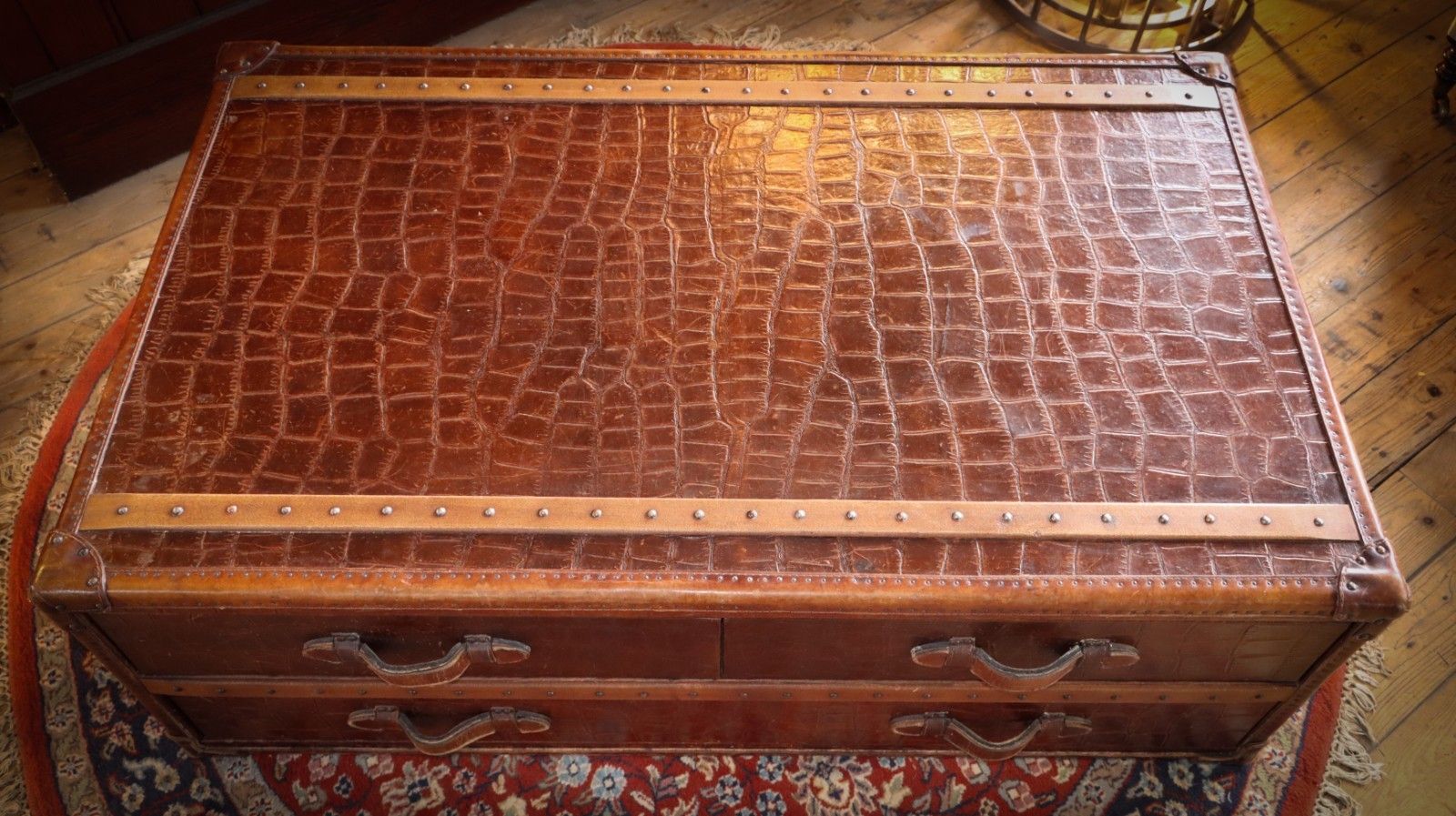 photo for sale Stunning Timothy Oulton Stoneyhurst Large Leather Coffee Table Antique Whisky 🚚
