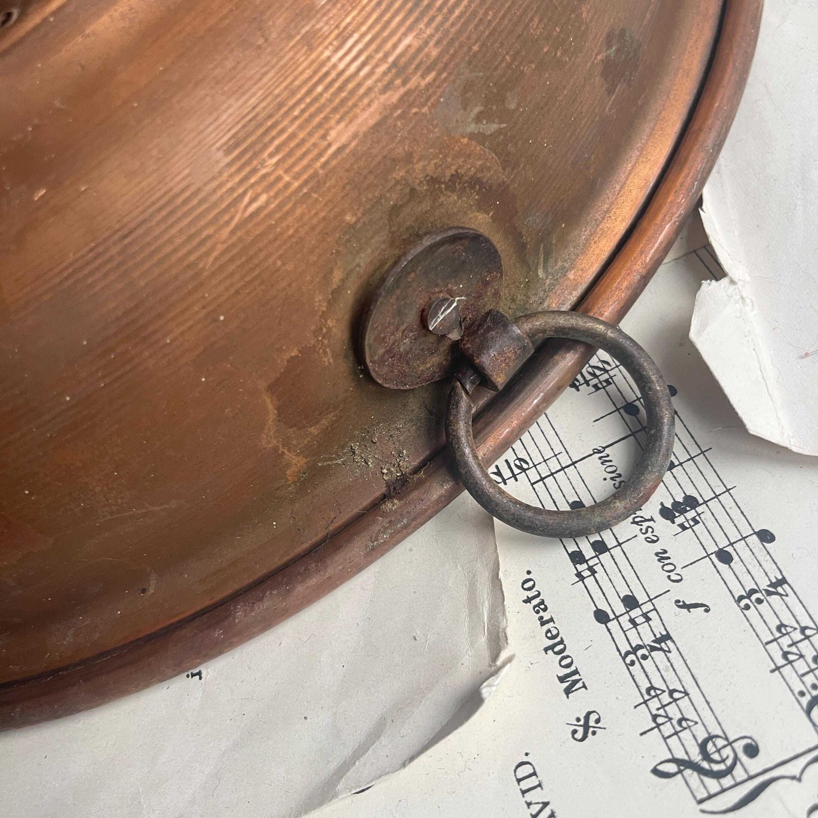 Antique French Copper Sieve   Wall Hanging Colander   Farmhouse Country Kitchen Decor photo vinterior