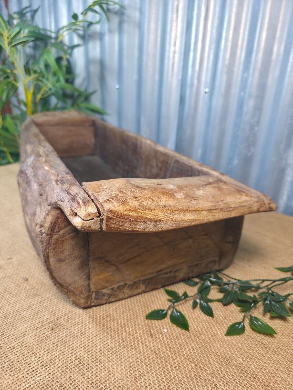 Vintage Rustic Wabi Sabi Hand Made Hardwood Wooden Trough photo vinterior