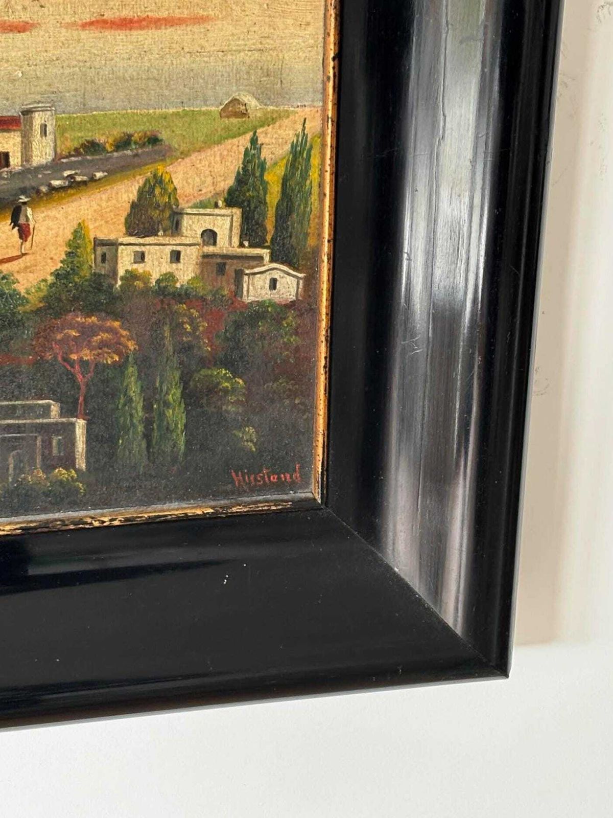 Antique Framed Oil Painting, European Countryside Scene With Horse Riders, Signed Painting photo vinterior