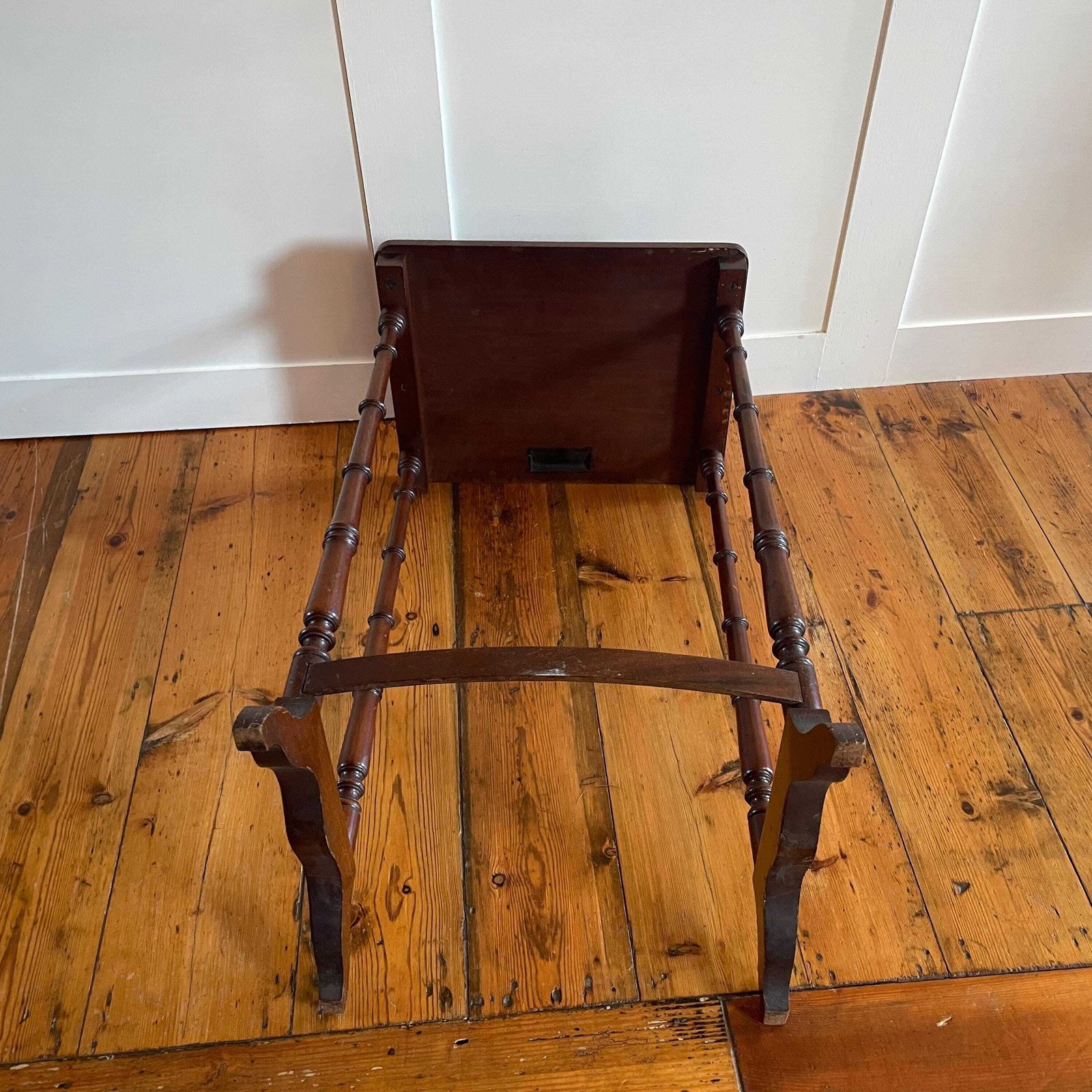 photo buy Edwardian Wood Side Table Inlay Top Turned Leg Plant Stand End Table Early Mid 20th Century Sheraton Revival