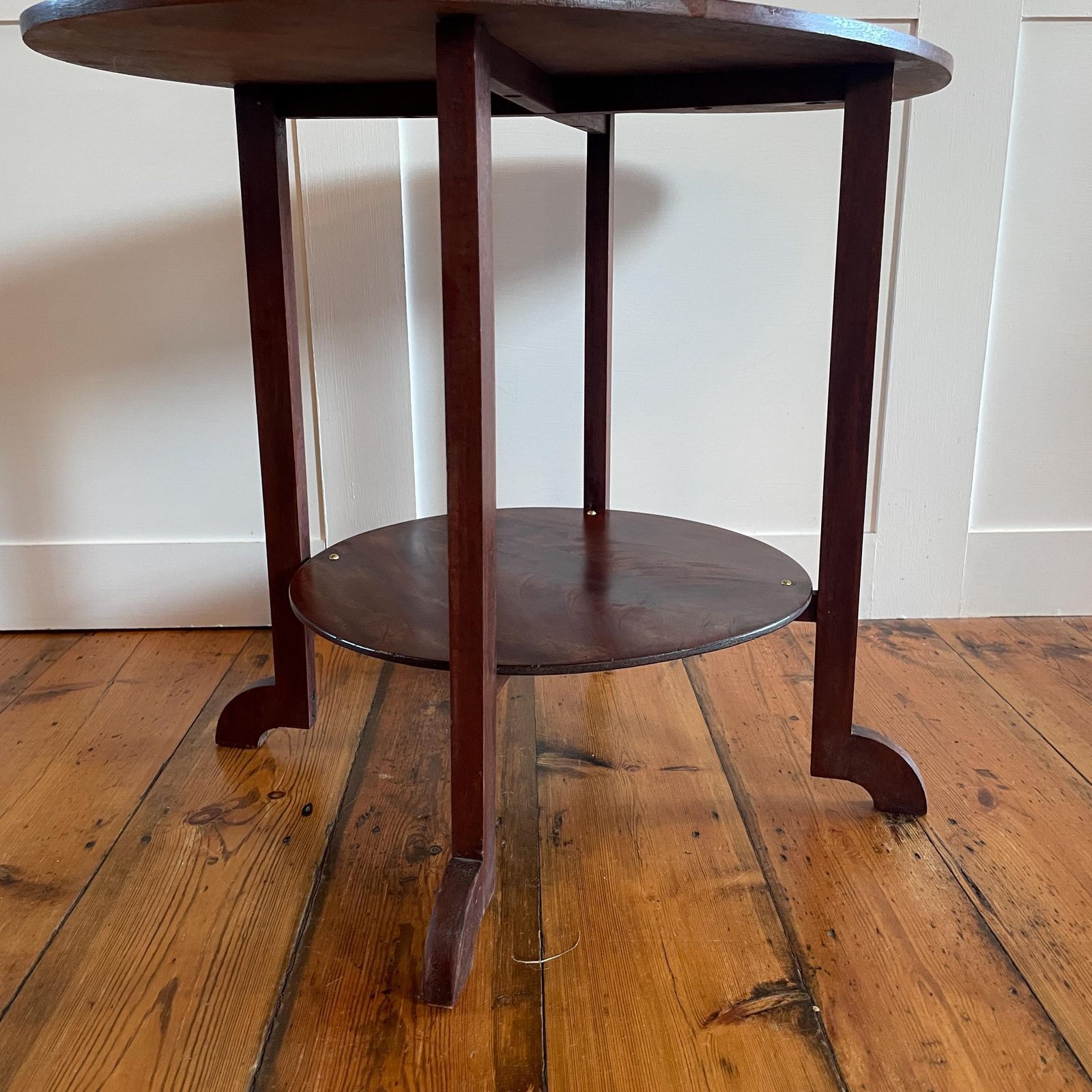 Vintage Oval Wood Side Table Inlay Medallion Plant Stand Mid Century End Table Edwardian Style Round photo vinterior