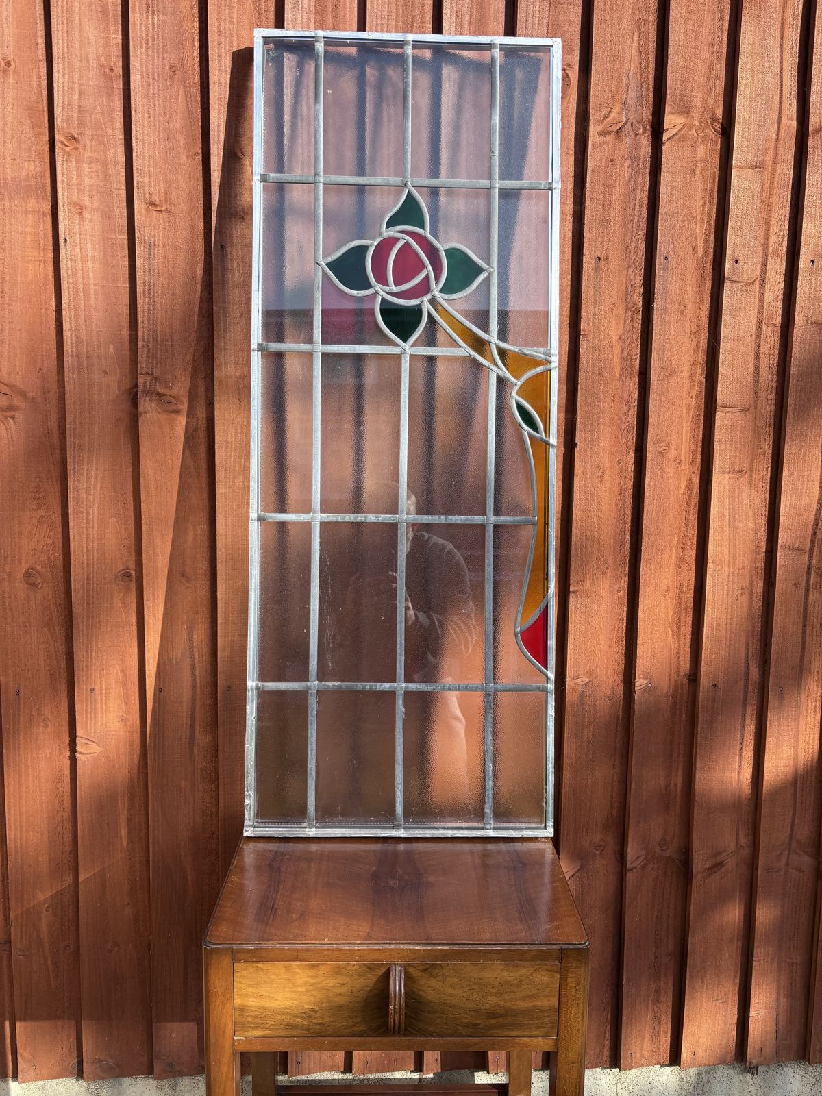 Pair Of Original 1930s Art Deco Stained Glass Window Panel – Floral Leaded Design
