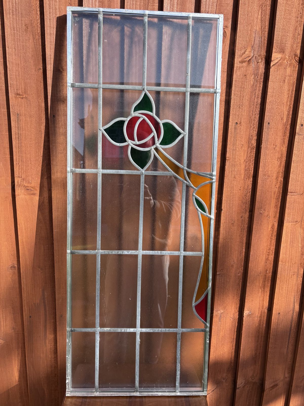 Pair Of Original 1930s Art Deco Stained Glass Window Panel – Floral Leaded Design photo Home Fixtures