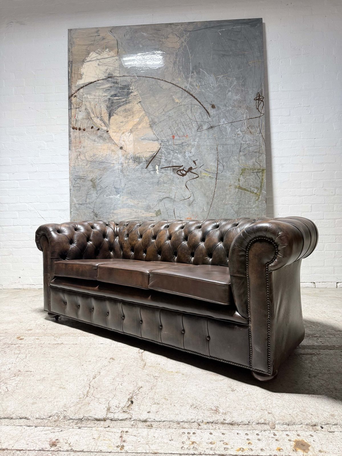 1 Of A Pair   Very Very Good 3 Seater & 4 Seater Leather Chesterfield Sofas photo Furniture