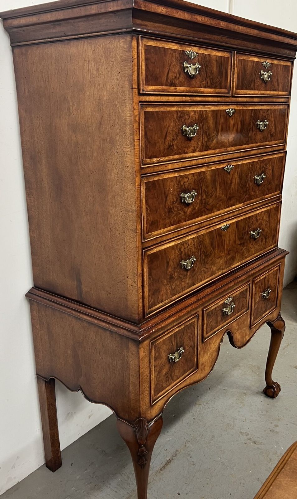 Good Quality Burr Walnut Tall Boy Chest Of Drawers photo vinterior