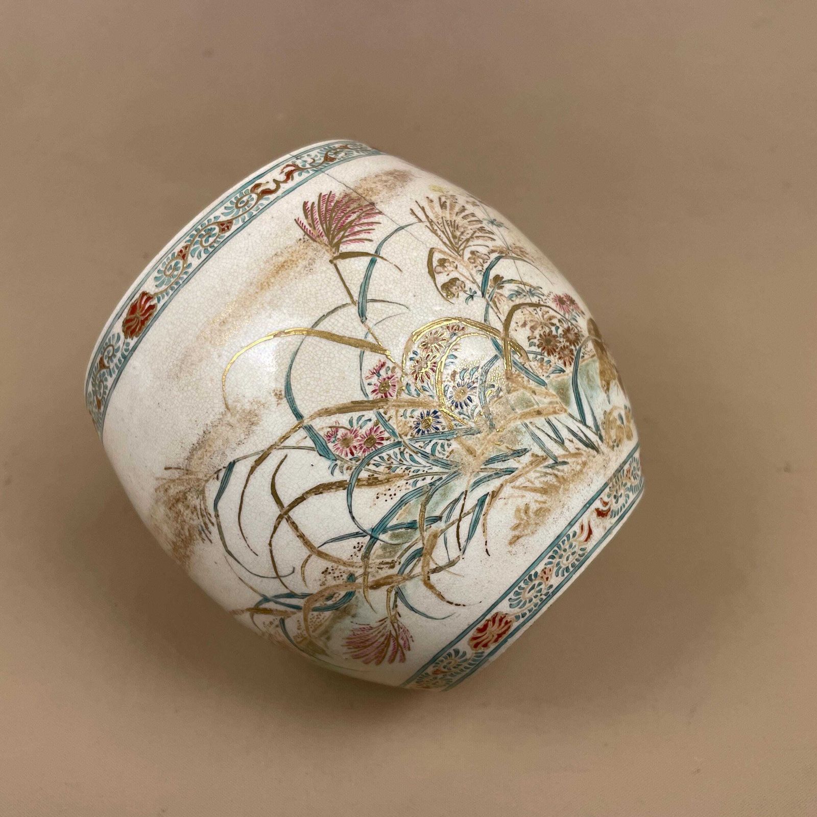 Vintage Japanese Satsuma Vase Hand Painted Crackle Glaze Bird Floral Display Jar Oriental Asian Old Aged Decorative photo buy