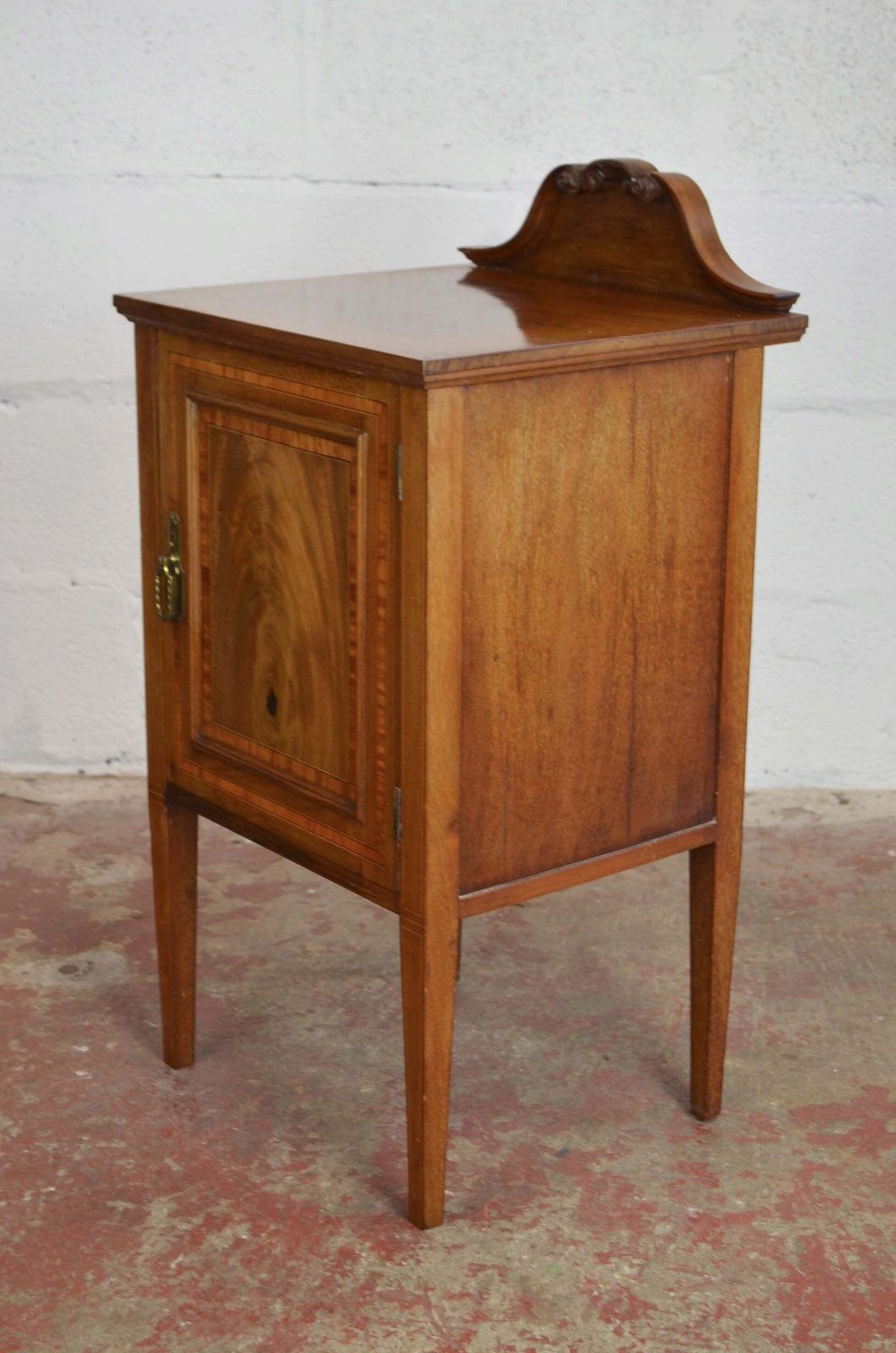 An Edwardian Mahogany & Satinwood Bedside Cabinet photo for sale