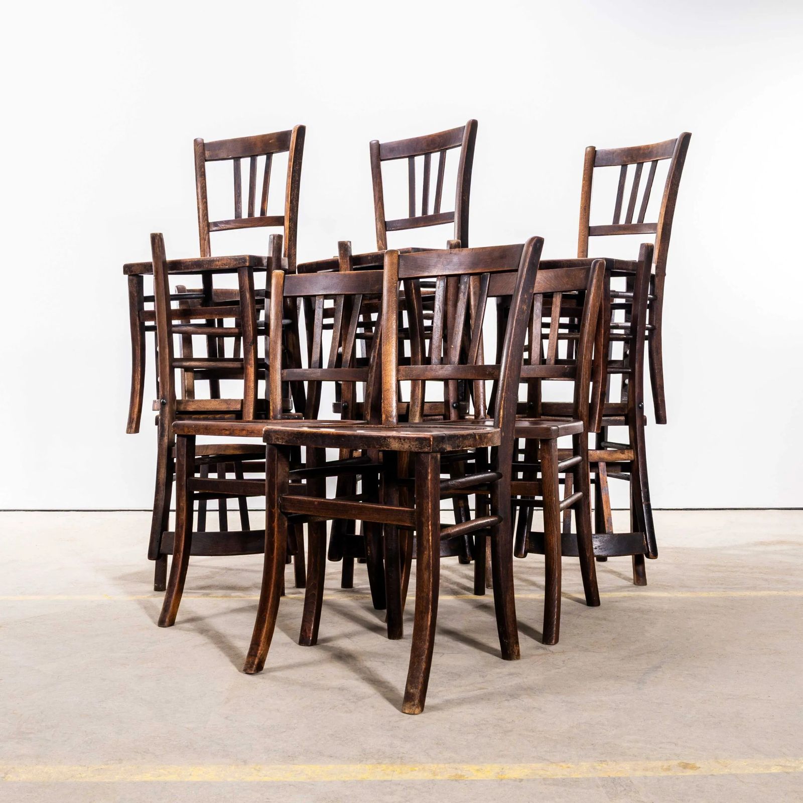 1940’s French Farmhouse Dark Walnut Dining Chairs – Set Of Twelve