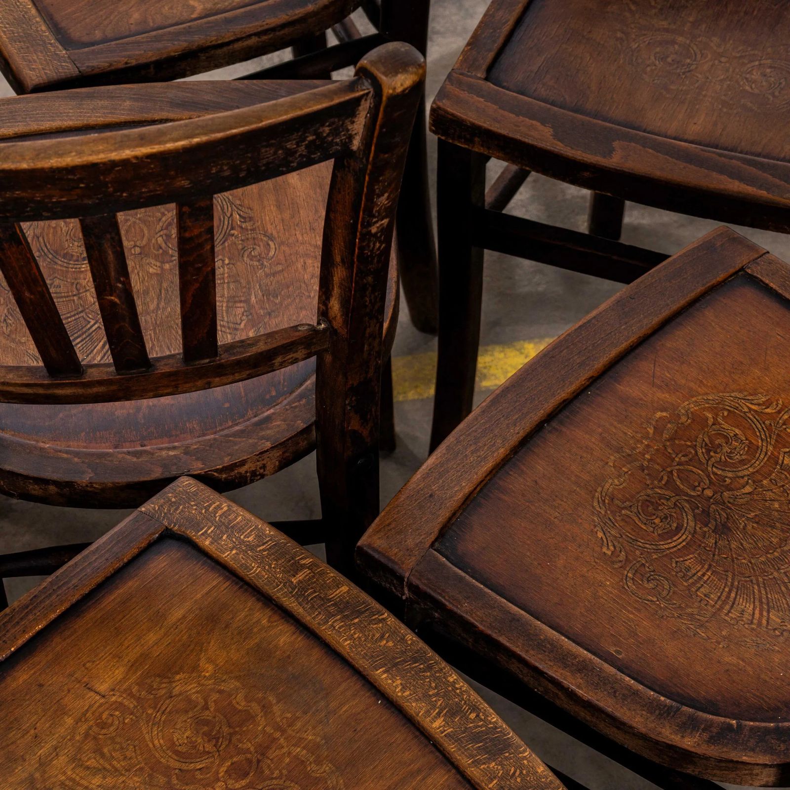 1940’s French Farmhouse Dark Walnut Dining Chairs – Set Of Twelve photo buy