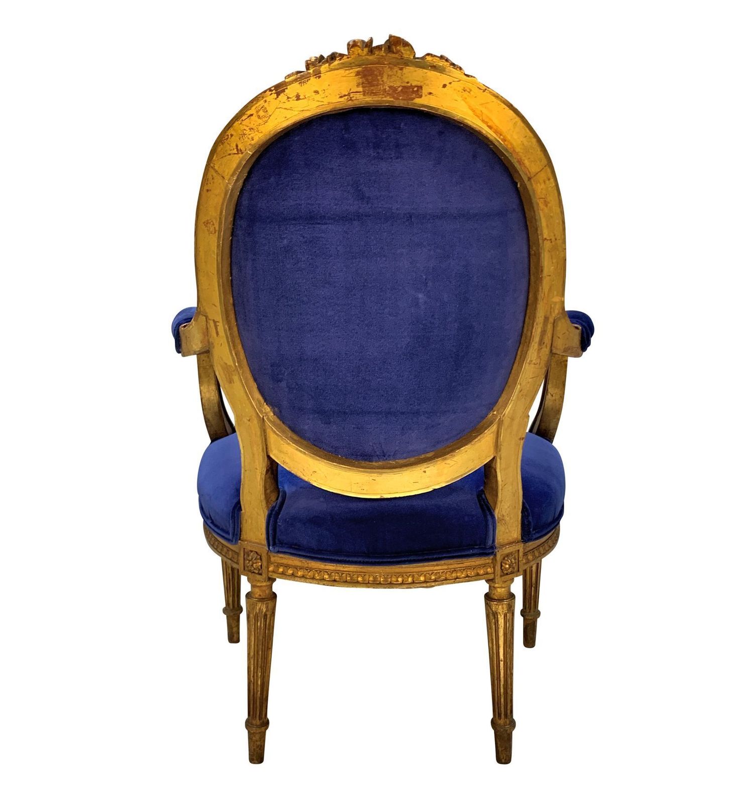 A Set Of Four Louis XVI Style Giltwood Armchairs In Blue Velvet photo vinterior