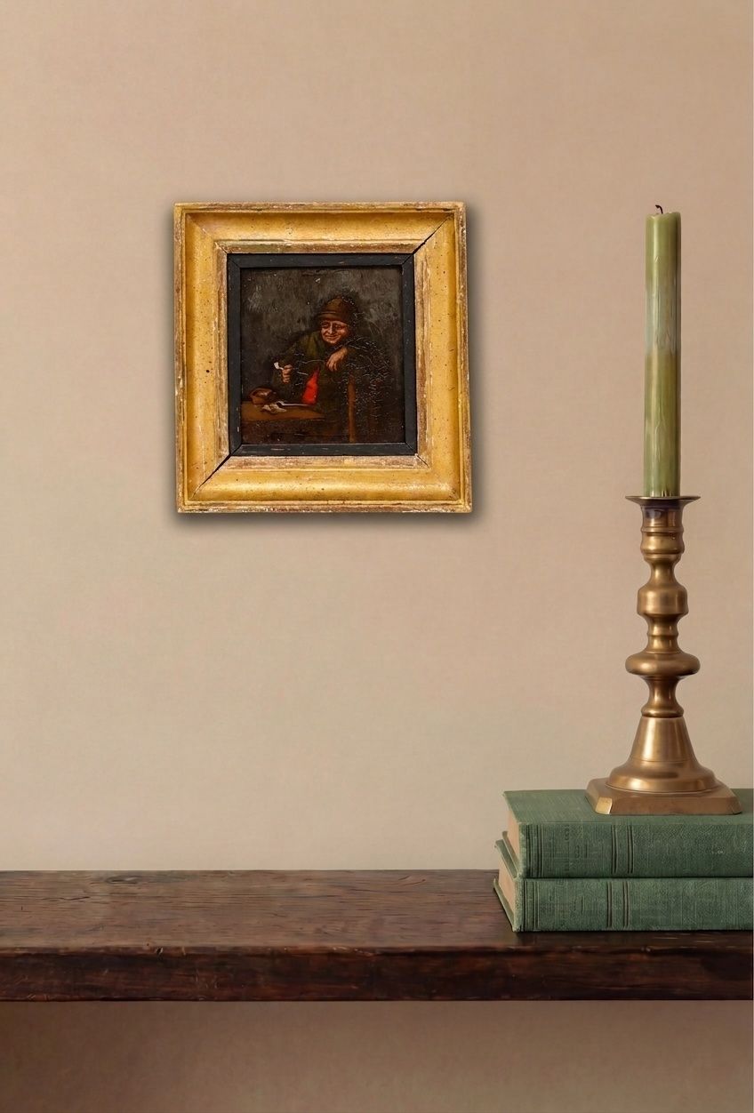 19th Century Oil The Smoker photo for sale
